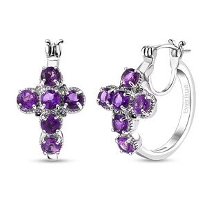 NWOT African Amethyst 2.70 ctw Cross Earrings in Platinum Bond